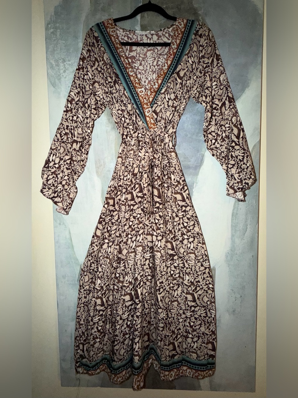 VASNA Boho Fall Maxi Dress - L BOHO Western Fall Festival Dress Made in Italy